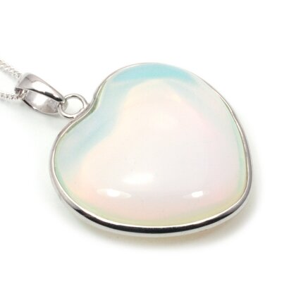 Opalite Silver Rim Heart Pendant ~30mm