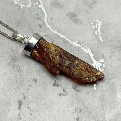 Orange Kyanite Healing Crystal 925 Silver Pendant ~38mm