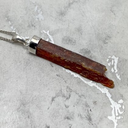 Orange Kyanite Healing Crystal 925 Silver Pendant ~41mm