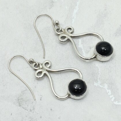 Ornate Onyx 925 Silver Drop Earrings ~30mm