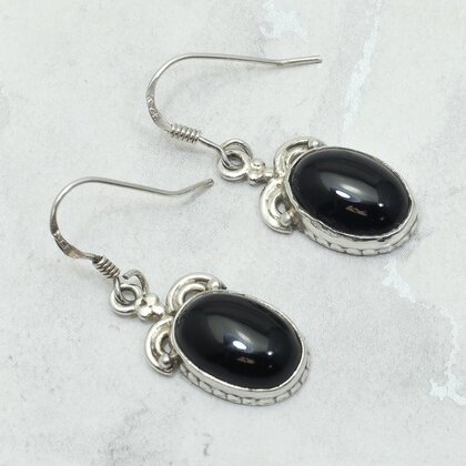 Ornate Onyx 925 Silver Oval Drop Earrings ~23mm