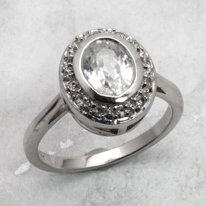 Oval Halo Diamond Ring in 9ct White Gold ~ 7 US Ring Size , O UK Ring Size