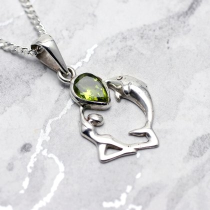 Peridot & Silver Dolphin and Goddess Pendant - 25mm