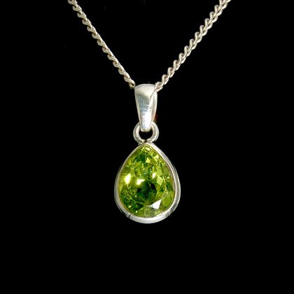 Peridot & Silver Pendant, Faceted Droplet - 14mm