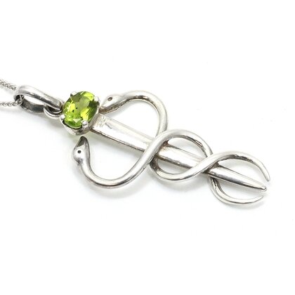 Peridot Caduceus 925 Silver Pendant ~35mm