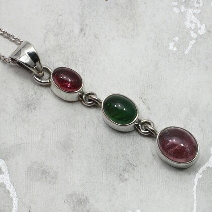 Pink & Green Tourmaline 925 Silver Pendant ~36mm