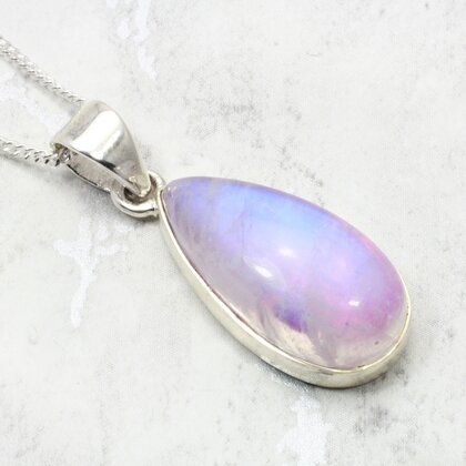 Pink Moonstone Teardrop 925 Silver Pendant ~24mm