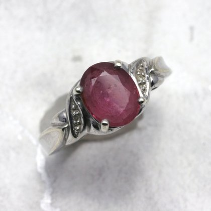 Pink Tourmaline & Diamond Ring in 9ct White Gold