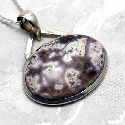 Plume Agate & Silver Pendant - 32mm