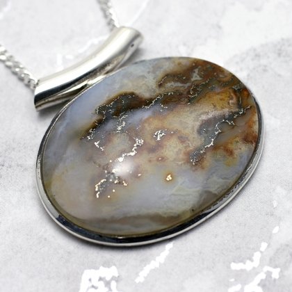 Plume Agate & Silver Pendant - 42mm