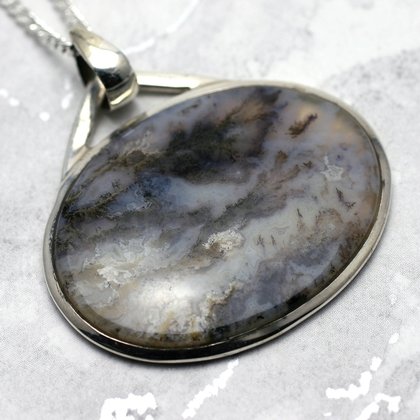 Plume Agate & Silver Pendant - 42mm