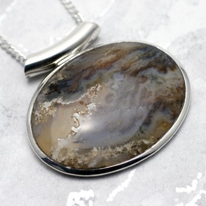 Plume Agate & Silver Pendant - 42mm