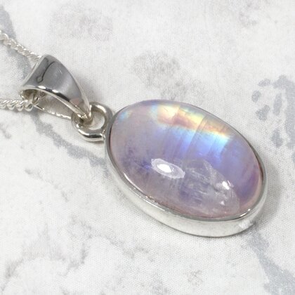 Pink Moonstone Oval 925 Silver Pendant ~18mm