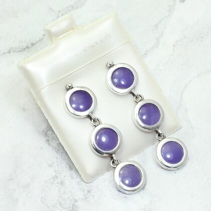 Purple Jade 925 Silver Circle Drop Earrings ~41mm