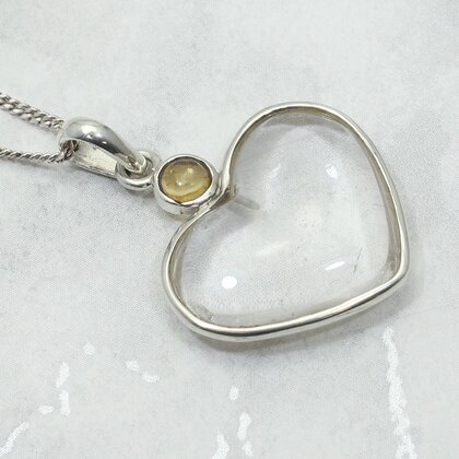 Quartz & Citrine 925 Silver Heart Pendant  ~30mm