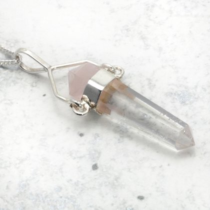 Quartz & Rose Quartz Double Terminated Pendant ~39mm