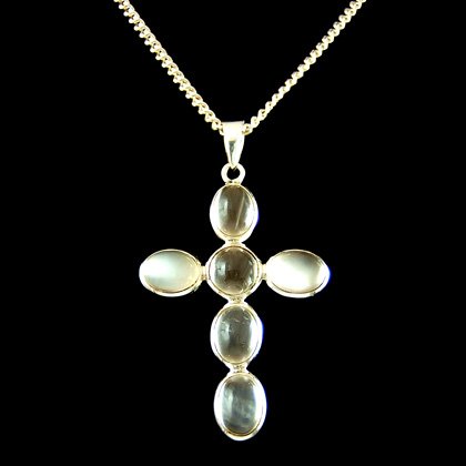 Quartz & Silver Pendant - Cross 41mm