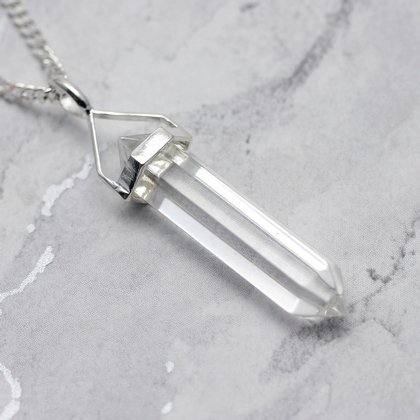 Quartz & Silver Pendant, Polished Double Terminations - 35mm