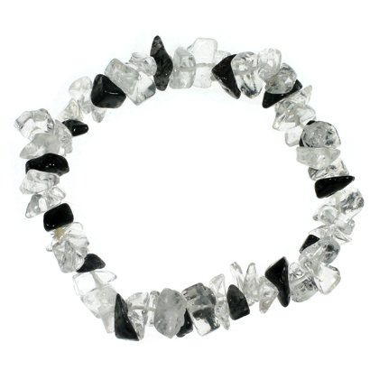 Quartz and Black Tourmaline Gemstone Chip Bracelet