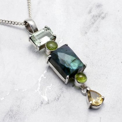 Quartz, Peridot, Labradorite & Citrine Five Stone Pendant set in .925 Silver