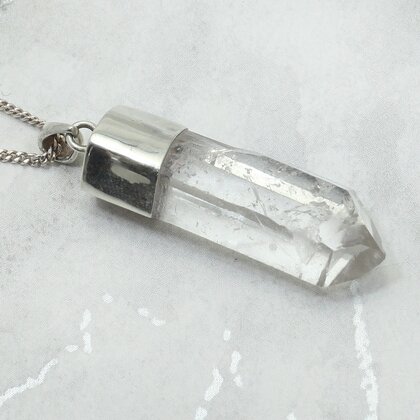 Quartz Point 925 Silver Pendant  ~34mm