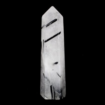 Quartz Polished TourmalinatedFaceted Point  ~10cm