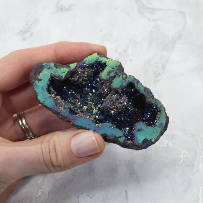Rainbow Aura Quartz Geode ~82x43mm