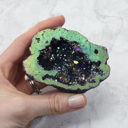 Rainbow Aura Quartz Geode ~84x63mm