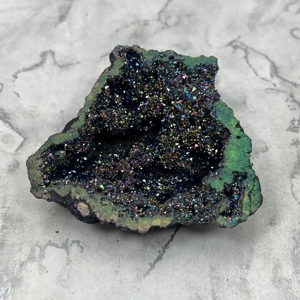 Rainbow Aura Quartz Geode ~84x70mm