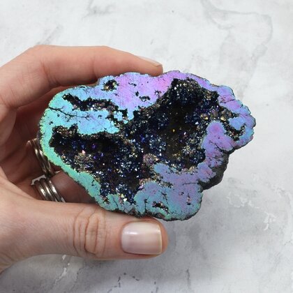 Rainbow Aura Quartz Geode ~85x59mm