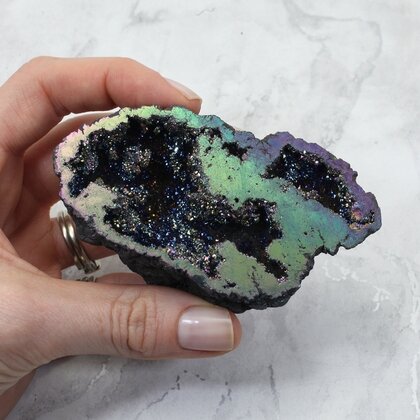 Rainbow Aura Quartz Geode ~95x52mm