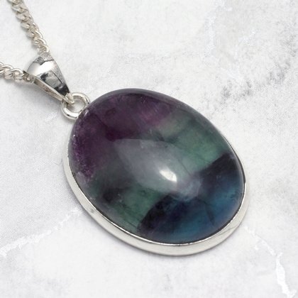 Rainbow Fluorite & Silver Oval Pendant ~ 26mm