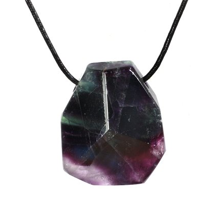 Rainbow Fluorite Faceted Pendant  ~34mm