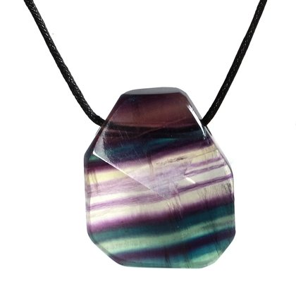 Rainbow Fluorite Faceted Pendant  ~34mm