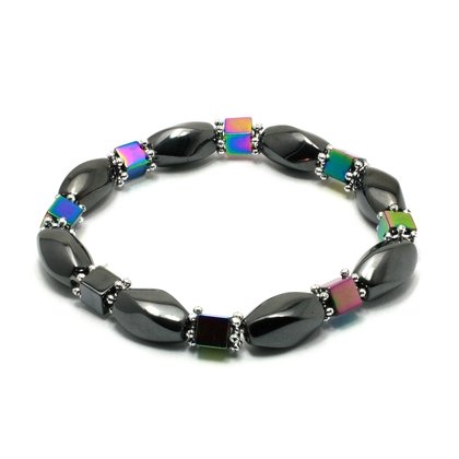 Rainbow Magnetic Hematite Crystal Bracelet - 16mm Barrels