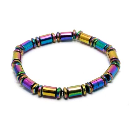 Rainbow Magnetic Hematite Crystal Bracelet - Barrels & Discs