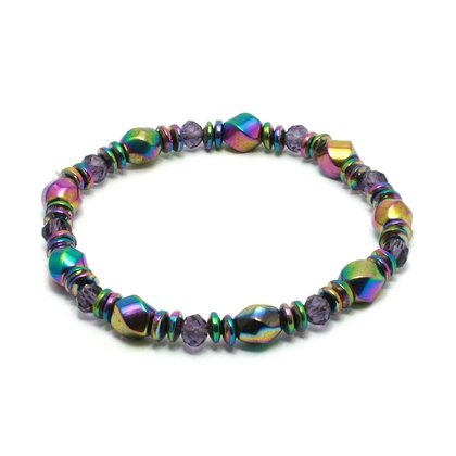 Rainbow Magnetic Hematite Crystal Bracelet - Mixed Bead