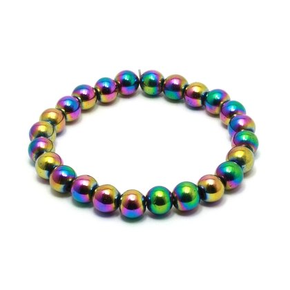 Rainbow Magnetic Hematite Crystal Bracelet - Round Bead