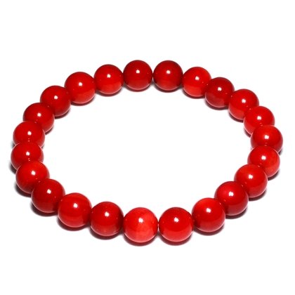 Red Bamboo Coral 8mm Round Bead Bracelet