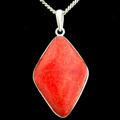 Red Coral & Silver Pendant - Diamond 35mm