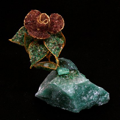 Red Garnet Crystal  Rose on Green Quartz Base