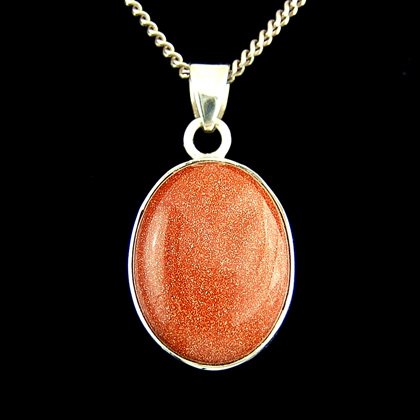 Red Goldstone & Silver Pendant - Oval 25mm