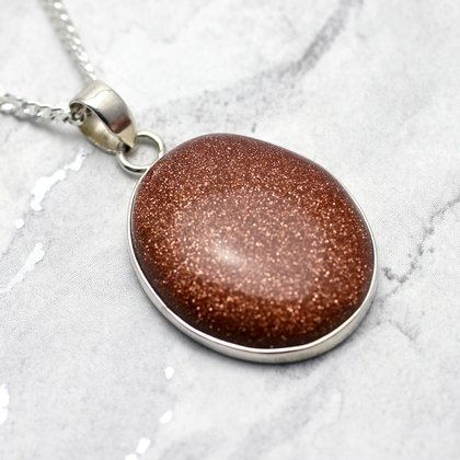 Red Goldstone & Silver Pendant - Oval 30mm