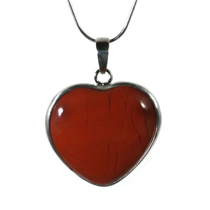 Red Jasper Silver Rim Heart Pendant