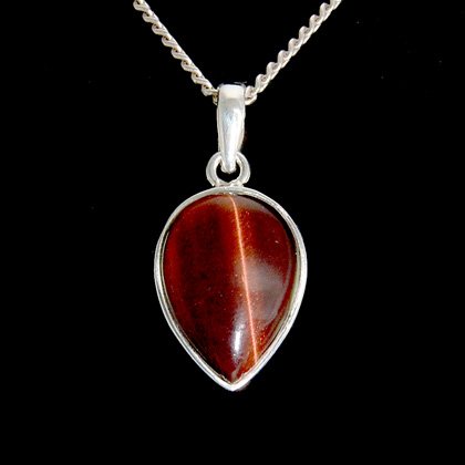 Red Tiger Eye & Silver Pendant - Droplet 21mm