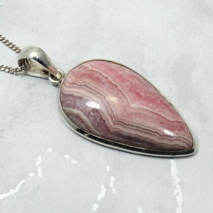 Rhodochrosite 925 Silver Pendant ~34mm