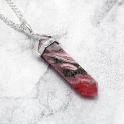 Rhodochrosite & Silver Double Terminated Point Pendant - 35mm