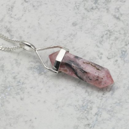 Rhodochrosite & Silver Double Terminating Point Pendant ~25mm