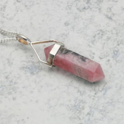 Rhodochrosite & Silver Double Terminating Point Pendant ~25mm