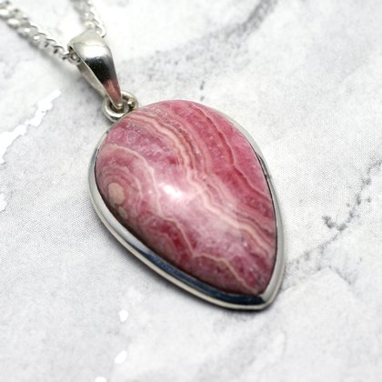 Rhodochrosite & Silver Pendant - Droplet 28mm